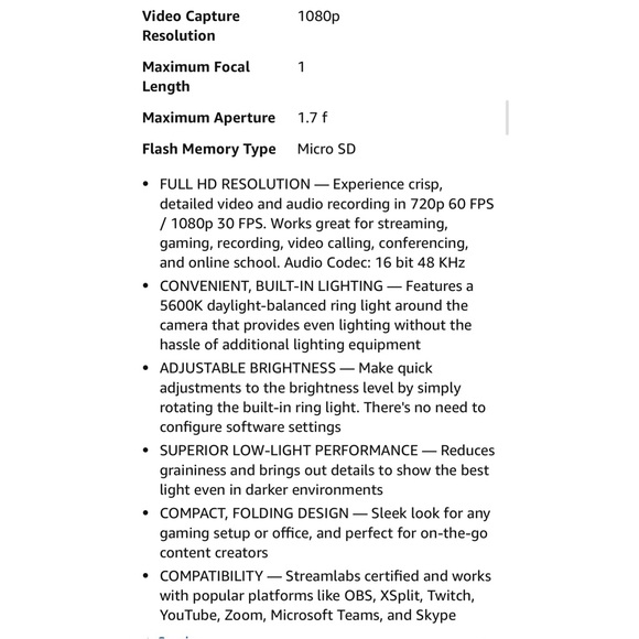 Razer Kiyo Webcam with Built-in Lighting - Black - Picture 2 of 6